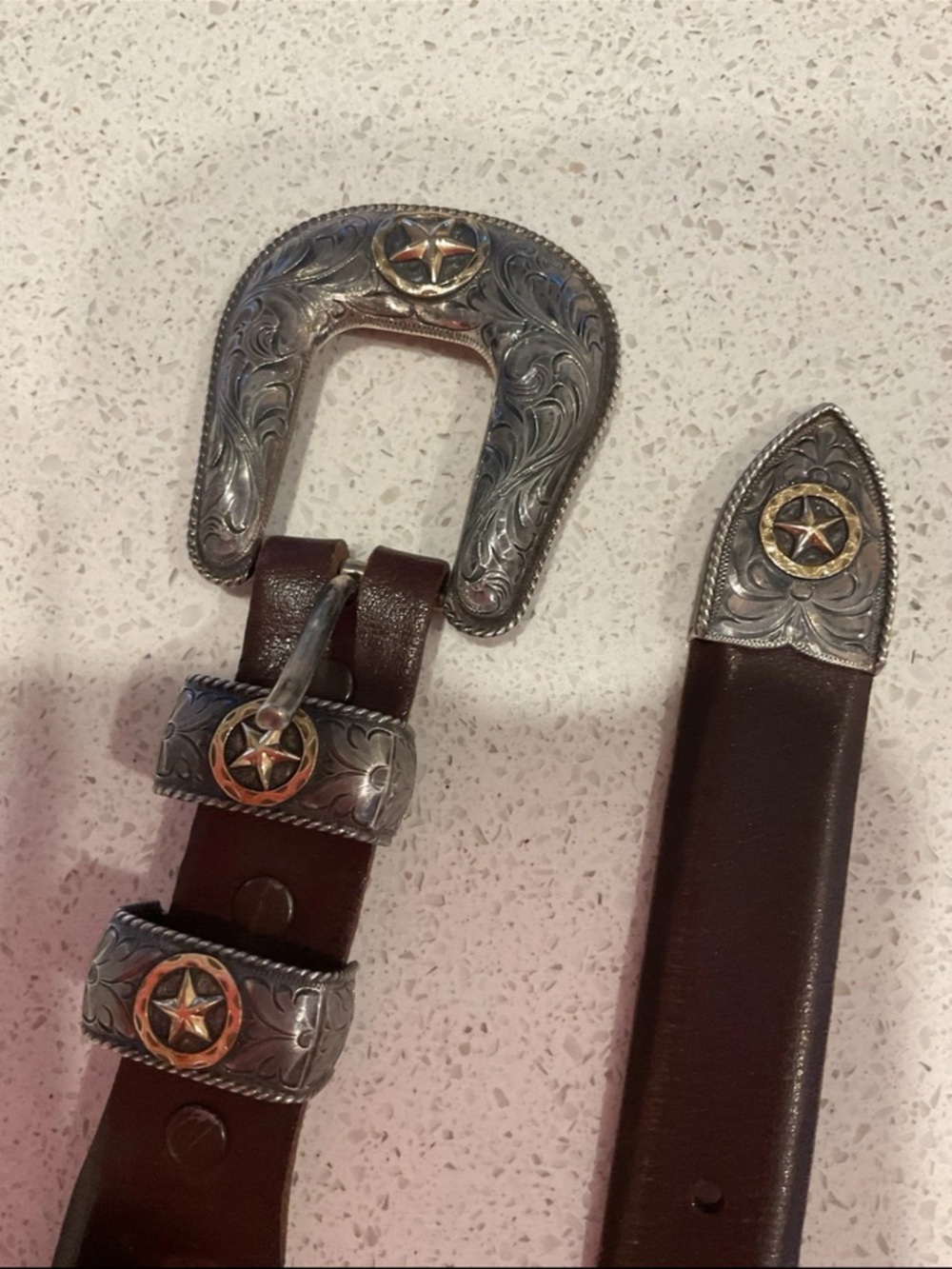 Vogt 4 Pc Vintage 14K Gold Filled & Sterling Silver Western Star Buckle Set